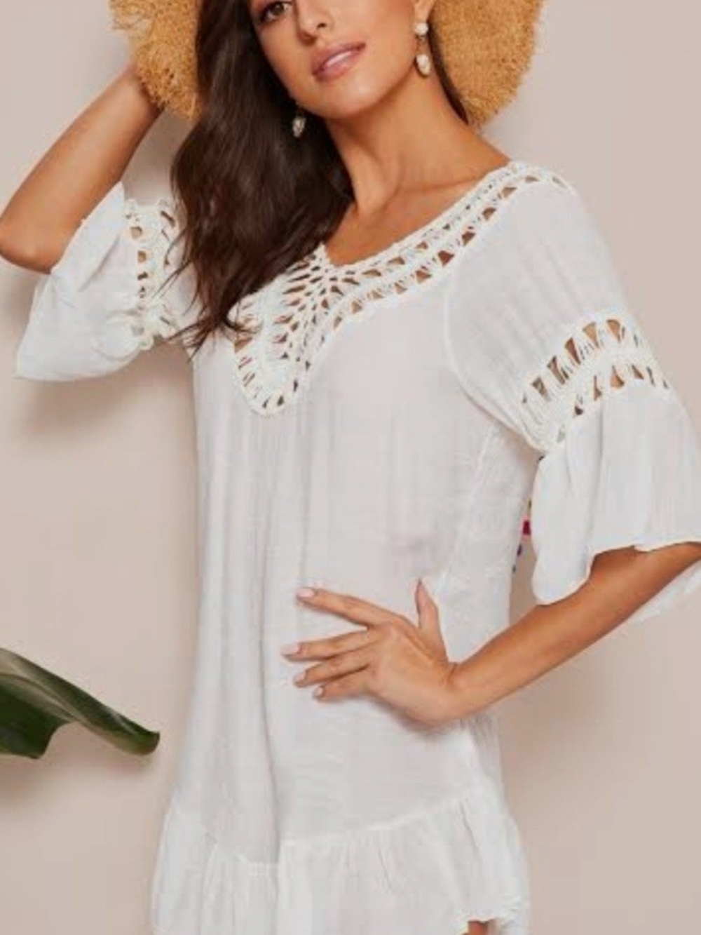 Women's White Crochet-Trim Boho Top Calzedonia M